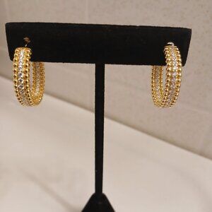 Diamonique Beaded Texture Hoop Earrings, Sterling Silver